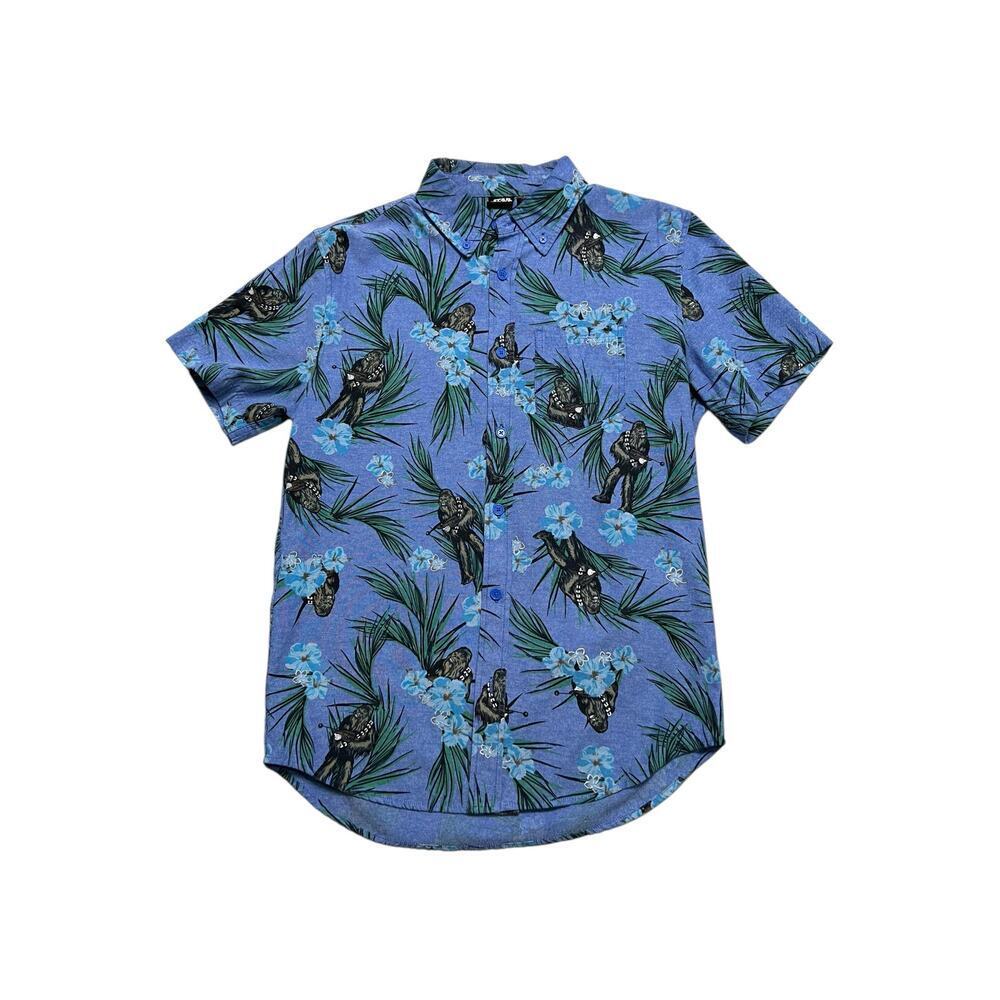 Star Wars Chewbacca Men’s Button‎ Up Shirt - Blue Hawaiian Print - size S